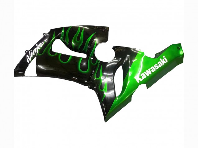 2005-2006 Glossy Black Green Flame Kawasaki ZX6R Motorcycle Fairing Australia