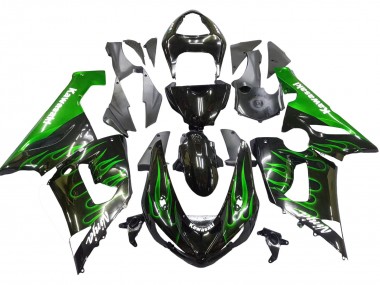 2005-2006 Glossy Black Green Flame Kawasaki ZX6R Motorcycle Fairing Australia