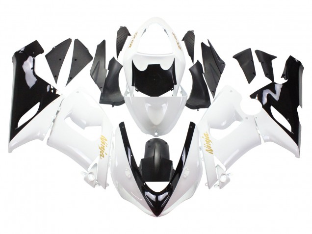 2005-2006 White Black Gold Ninja Kawasaki ZX6R Motorcycle Fairings Australia