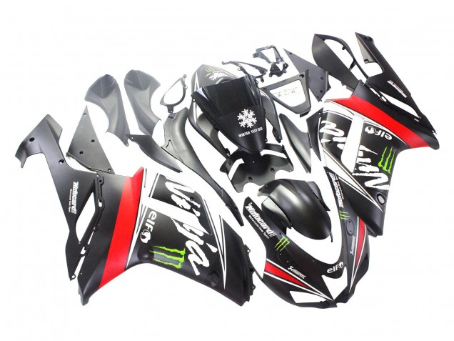 2007-2008 Black White Red with White Snow Decal Ninja Elf Kawasaki ZX6R Motorcycle Fairings Australia