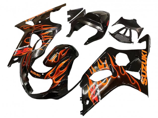 2000-2002 Glossy Black Orange Flame Suzuki GSXR1000 Motorcycle Fairings Australia