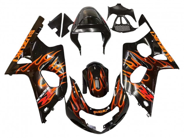 2000-2002 Glossy Black Orange Flame Suzuki GSXR1000 Motorcycle Fairings Australia