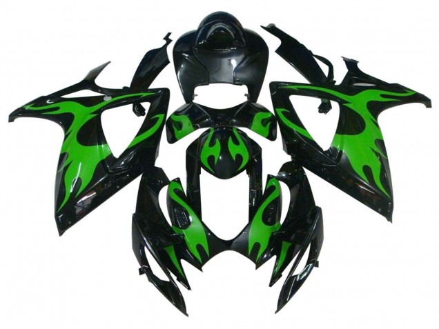 2004-2005 Glossy Black Green Flame Suzuki GSXR 600 / GSXR 750 Motorcycle Fairings Australia