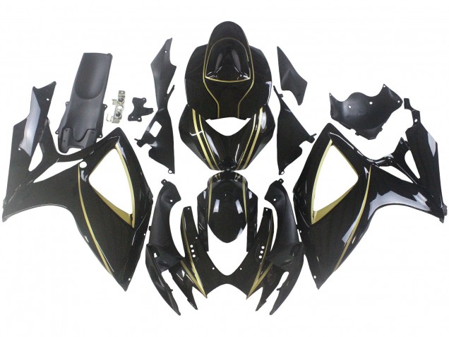 2006-2007 Glossy Black Gold Stripe Suzuki GSXR 600 / GSXR 750 Motorcycle Fairings Australia