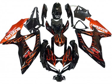 2008-2010 Glossy Black Orange Flame Suzuki GSXR 600 / GSXR 750 Motorcycle Fairings Australia
