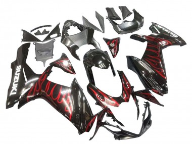 2011-2024 Glossy Black Red Flame Suzuki GSXR 600 / GSXR 750 Motorcycle Fairings Australia