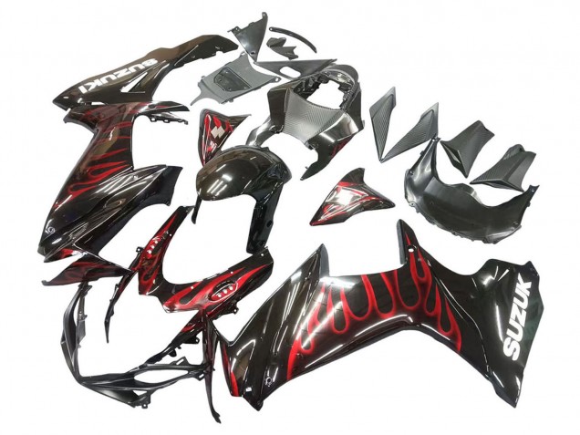 2011-2024 Glossy Black Red Flame Suzuki GSXR 600 / GSXR 750 Motorcycle Fairings Australia