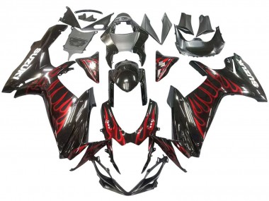 2011-2024 Glossy Black Red Flame Suzuki GSXR 600 / GSXR 750 Motorcycle Fairings Australia
