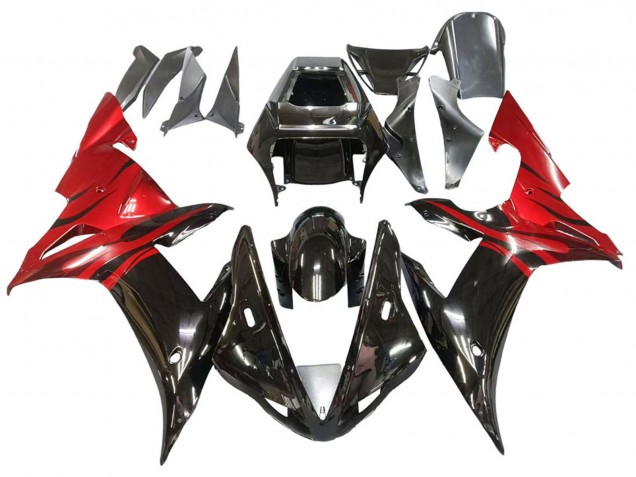 2002-2003 Glossy Black Red Flame Yamaha YZF 1000 R1 Motorcycle Fairings Australia