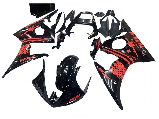 2006-2009 Glossy Black Red Yamaha YZF R6S Motorcycle Fairing Australia