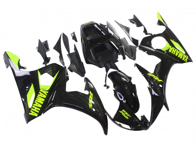 2003-2004 Glossy Black Neon Yellow Yamaha YZF R6 Motorcycle Fairings Australia