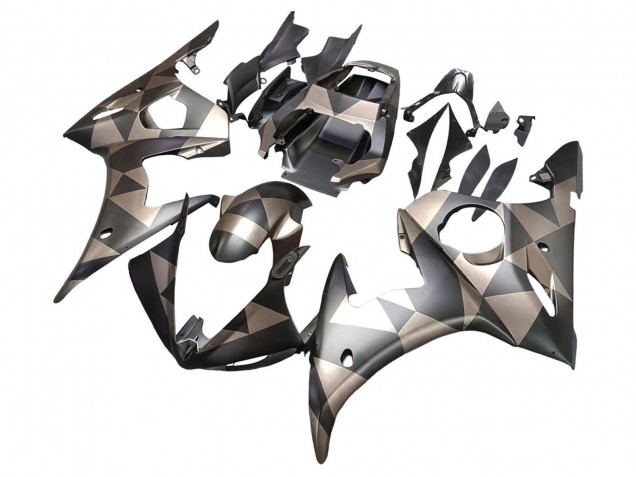 2003-2004 Grey Matte Black Geometric Yamaha YZF R6 Motorcycle Fairings Australia