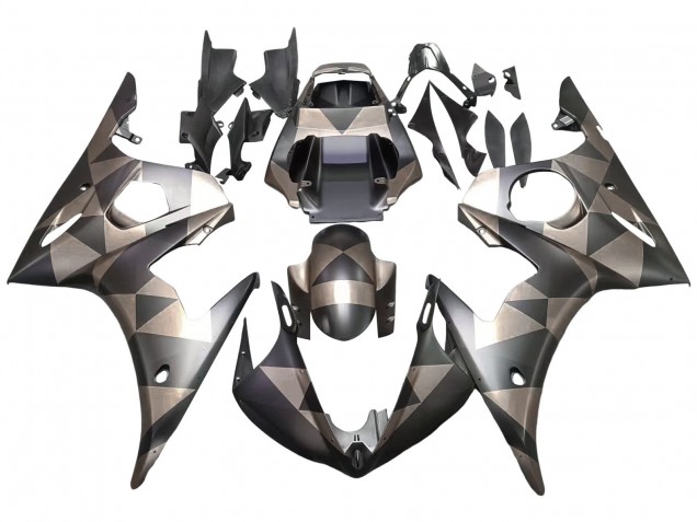 2003-2004 Grey Matte Black Geometric Yamaha YZF R6 Motorcycle Fairings Australia