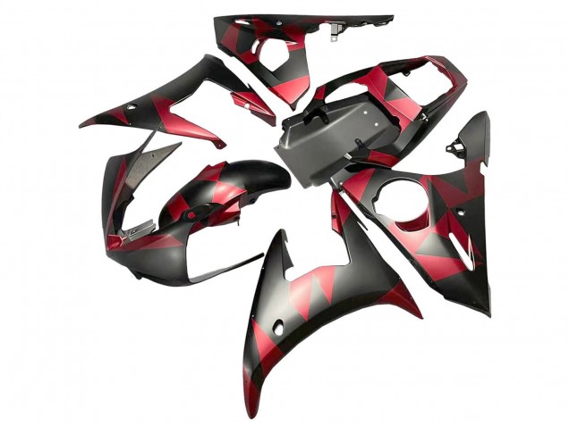 2005 Matte Black Red Geometric Yamaha YZF 600 R6 Motorcycle Fairings Australia