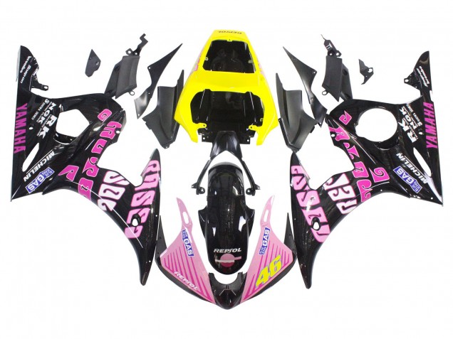 2005 Black Pink Yellow Repsol 46 Yamaha YZF 600 R6 Motorcycle Fairings Australia