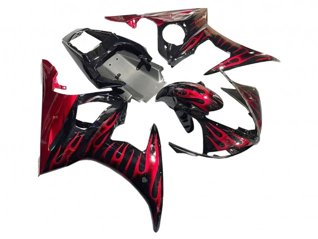 2005 Black with Red Flame Yamaha YZF 600 R6 Motorcycle Fairings Australia