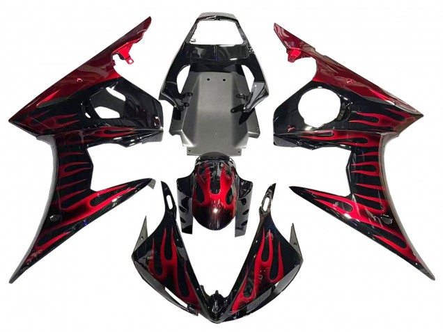 2005 Black with Red Flame Yamaha YZF 600 R6 Motorcycle Fairings Australia