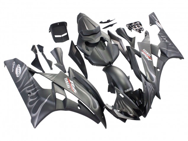 2006-2007 Matte Black Silver Flame Yamaha YZF 600 R6 Motorcycle Fairings Australia