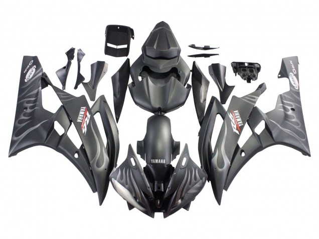 2006-2007 Matte Black Silver Flame Yamaha YZF 600 R6 Motorcycle Fairings Australia