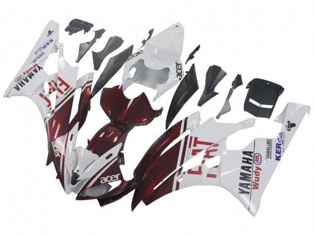 2006-2007 White Maroon Red Fiat Acer Yamalube Yamaha YZF 600 R6 Motorcycle Fairings Australia