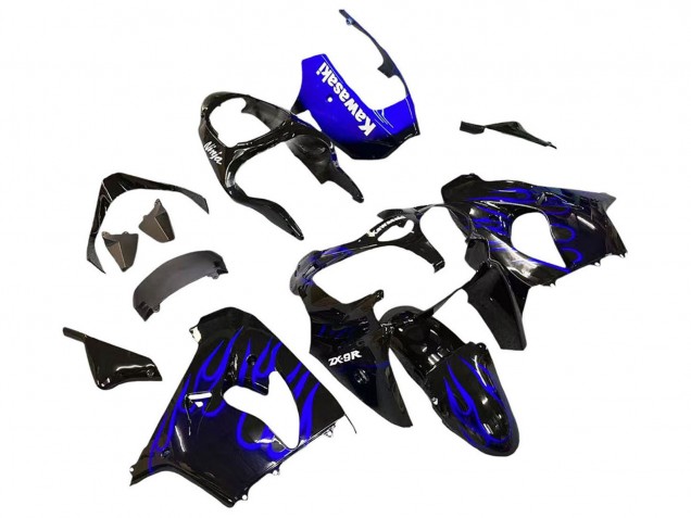 2000-2001 Glossy Black Blue Flame White Kawasaki ZX9R Motorcycle Fairings Australia
