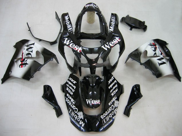 2000-2001 Glossy Black White West Kawasaki ZX9R Motorcycle Fairings Australia