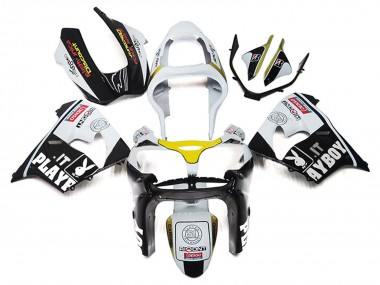 2000-2001 White Yellow Glossy Black Playboy Kawasaki ZX9R Motorcycle Fairings Australia
