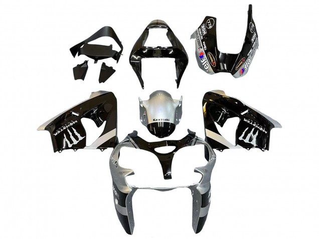 2002-2003 Silver Glossy Black Monster Elf Kawasaki ZX9R Motorcycle Fairings Australia