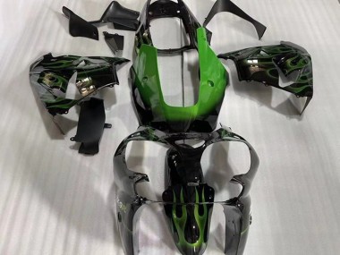 2002-2003 Glossy Black Green Flame Kawasaki ZX9R Motorcycle Fairings Australia