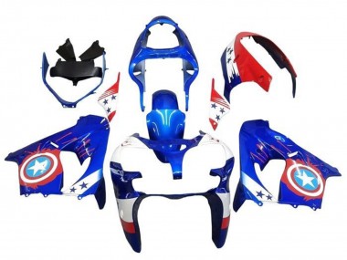 2002-2003 Blue White Red Captain America Star Kawasaki ZX9R Motorcycle Fairings Australia