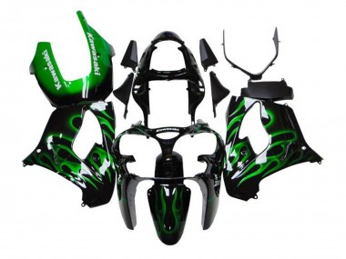 2002-2003 Black White with Green Flame Kawasaki ZX9R Motorcycle Fairings Australia