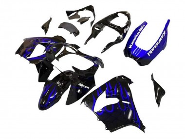 2002-2003 Black White with Blue Flame Kawasaki ZX9R Motorcycle Fairings Australia