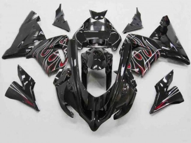 2004-2005 Black Red White Flame Kawasaki ZX10R Motorcycle Fairings Australia