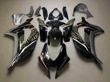 2016-2020 Glossy Black Gold Honeycomb Kawasaki ZX10R Motorcycle Fairings Australia