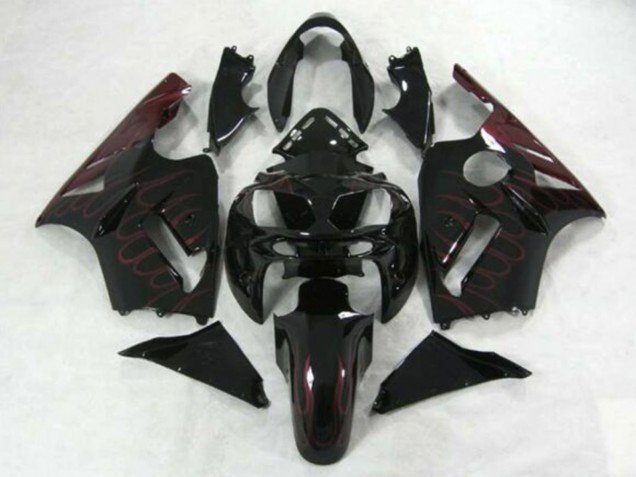 2002-2006 Glossy Black Burgundy Flame Kawasaki ZX12R Motorcycle Fairings Australia