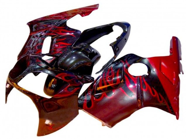 2002-2006 Glossy Black Red Flame Kawasaki ZX12R Motorcycle Fairings Australia