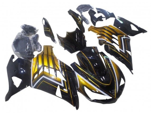 2012-2024 Glossy Black Gold Stripe Kawasaki ZX14R ZZR1400 Motorcycle Fairings Australia