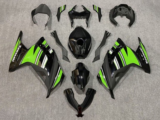 2013-2024 Glossy Black Green White Stripe Kawasaki EX300 Motorcycle Fairings Australia
