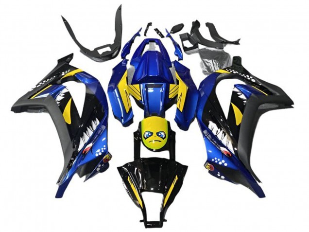 2013-2024 Blue Yellow Black Shark Kawasaki EX300 Motorcycle Fairings Australia