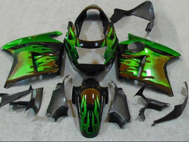 1996-2007 Glossy Black Green Flame Honda CBR1100XX Blackbird Motorcycle Fairings Australia