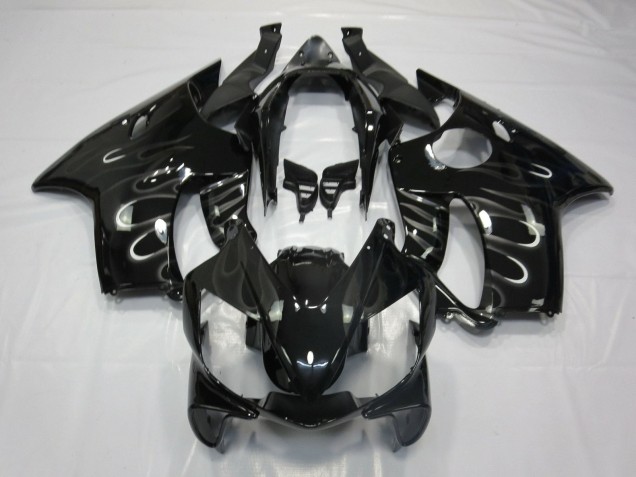 2004-2007 Glossy Black White Flame Honda CBR600 F4i Motorcycle Fairings Australia