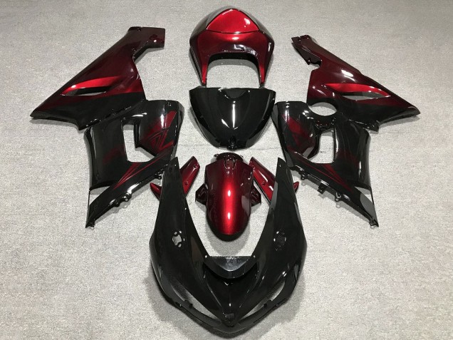 2005-2006 Red Glossy Black Kawasaki ZX6R Motorcycle Fairings Australia
