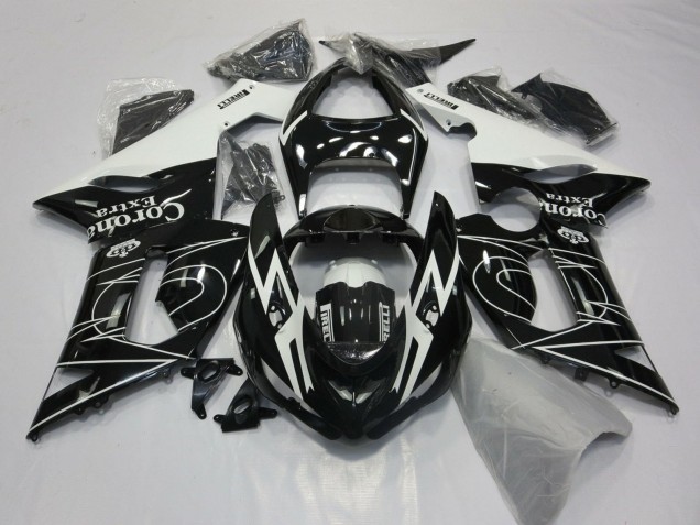 2005-2006 Glossy Black White Corona Extra Tribal Kawasaki ZX6R Motorcycle Fairings Australia