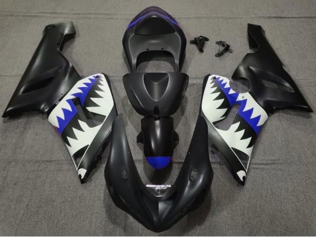 2005-2006 Matte Black White Blue Shark Kawasaki ZX6R Motorcycle Fairings Australia