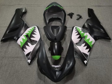 2005-2006 Matte Black White Green Shark Kawasaki ZX6R Motorcycle Fairings Australia