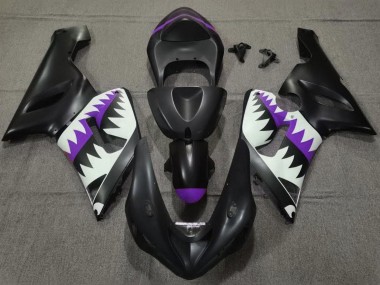 2005-2006 Matte Black White Purple Shark Kawasaki ZX6R Motorcycle Fairings Australia