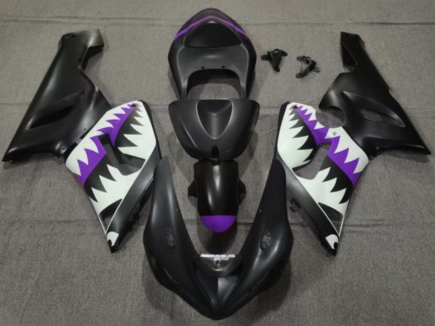 2005-2006 Matte Black White Purple Shark Kawasaki ZX6R Motorcycle Fairings Australia