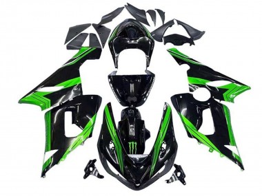 2005-2006 Green Glossy Black Monster Stripe Kawasaki ZX6R Motorcycle Fairings Australia