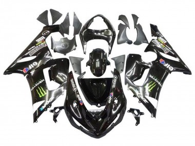 2005-2006 Glossy Black Yellow Monster Kawasaki ZX6R Motorcycle Fairings Australia