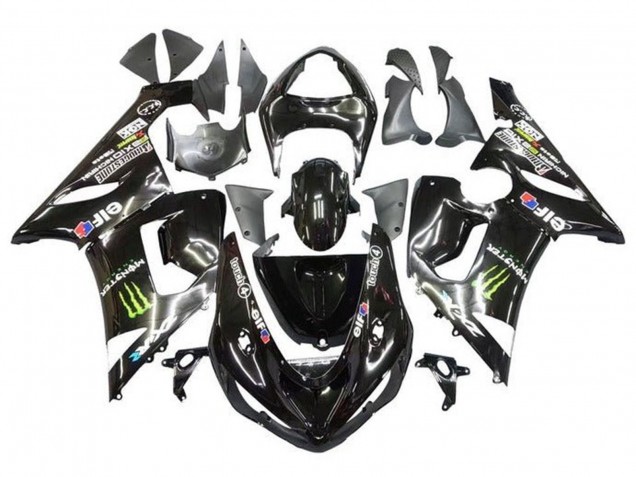 2005-2006 Glossy Black Yellow Monster Kawasaki ZX6R Motorcycle Fairings Australia